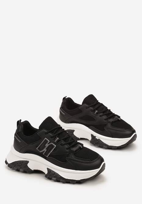 Czarne Sneakersy z Odblaskami i Siateczką na Cholewce Renilia