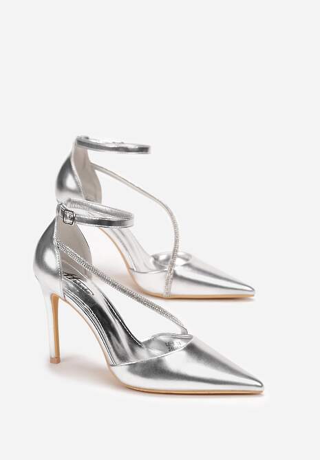 Srebrne Szpilki Zapinane wokół Kostki na Sprzączkę Ozdobione Cyrkoniami Jamesha