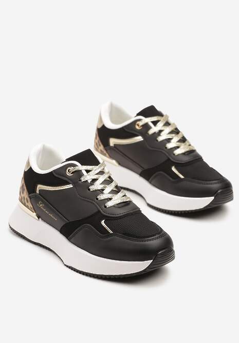 Czarne Sneakersy z Panterką i Napisem Raccaria