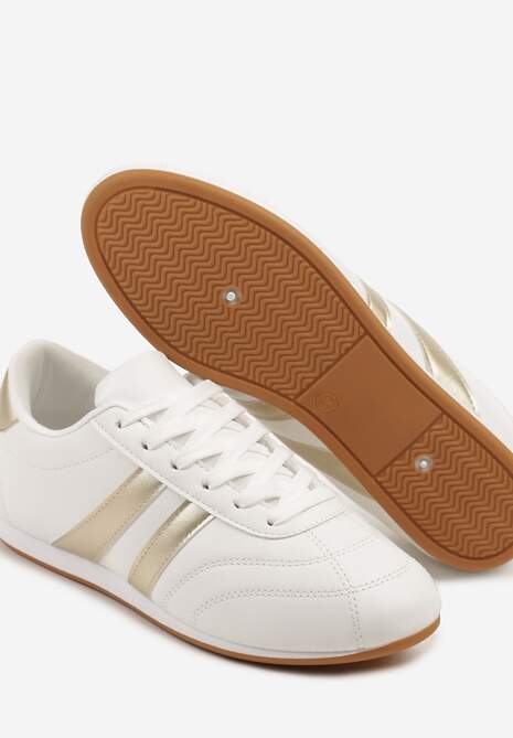 Biało-Złote Sneakersy Typu Tenisówki z Paseczkami Liantina