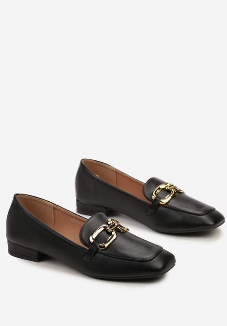 Czarne Eleganckie Mokasyny na Płaskim Obcasie z Klamerką Lorenme