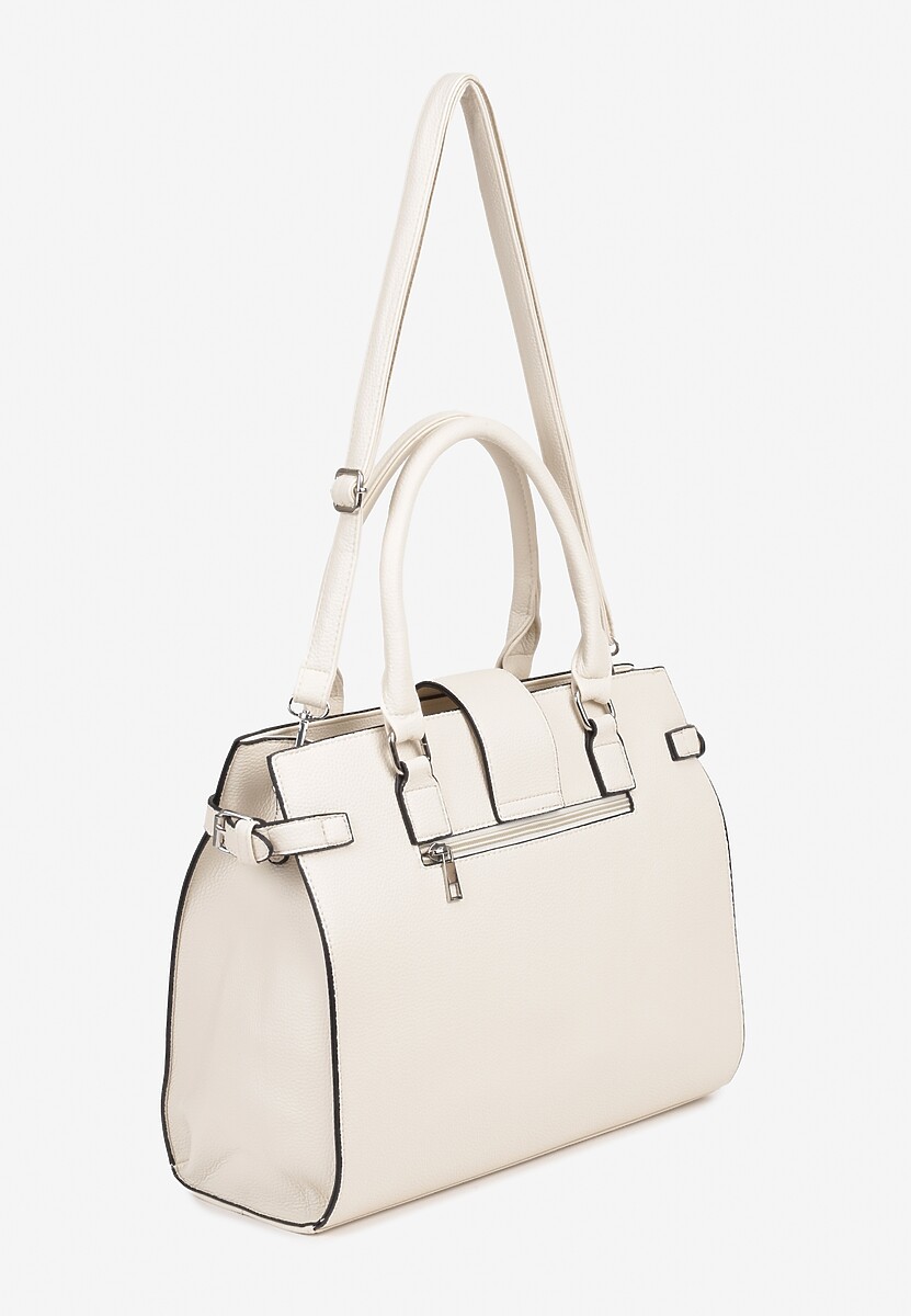 Biała Torebka Ozdobiona Klapą i Metaliczną Wstawką Jonavia