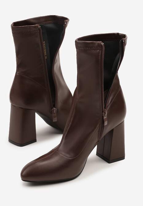 Ciemnobrązowe Botki Vices na Obcasie Typu Słupek ze Szpiczastym Noskiem Morenne