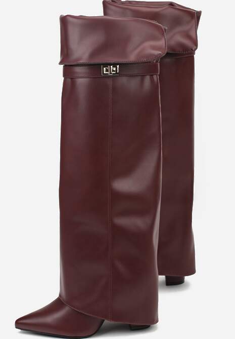 Bordowe Eleganckie Kozaki za Kolano z Cholewką Imitującą Nogawkę Zenesseria