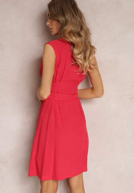 Czerwona Sukienka z Paskiem o Kopertowym Kroju z Wiskozy Nearoye