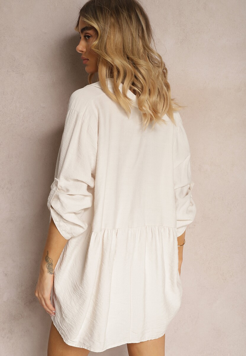 Jasnobeżowa Wiskozowa Koszula z Kołnierzykiem i Guzikami Tivaria