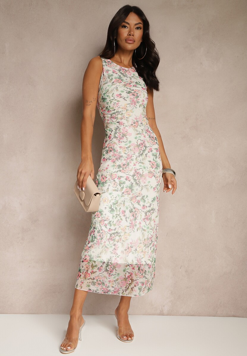 Biała Sukienka Typu Bodycon w Kwiatowy Wzór Melavela