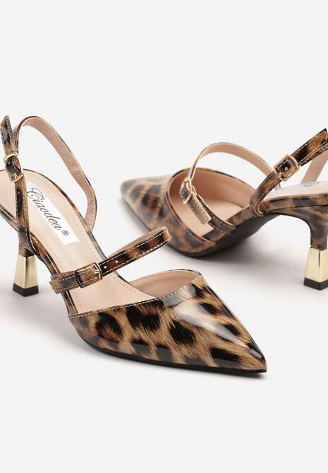 Panterkowe Szpilki Slingback Ozdobione Paskami i Metaliczną Wstawką Villexia