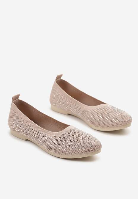 Ciemnoróżowe Elastyczne Balerinki z Cholewką Zdobioną Metalicznymi Przeszyciami Elitella