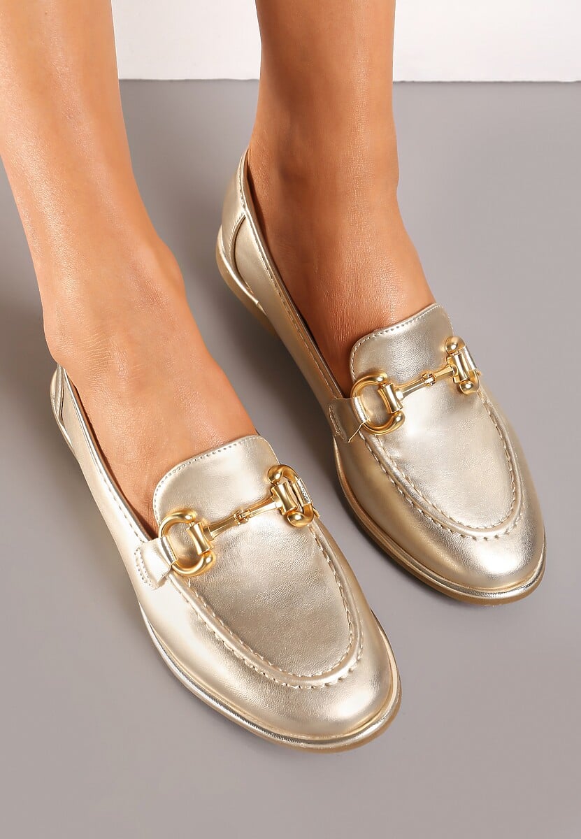 Niebieskie Płaskie Mokasyny z Elegancką Klamerką Mustia