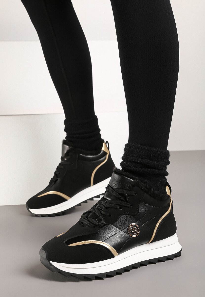 Czarne Ocieplane Sneakersy na Grubej Podeszwie Bellora