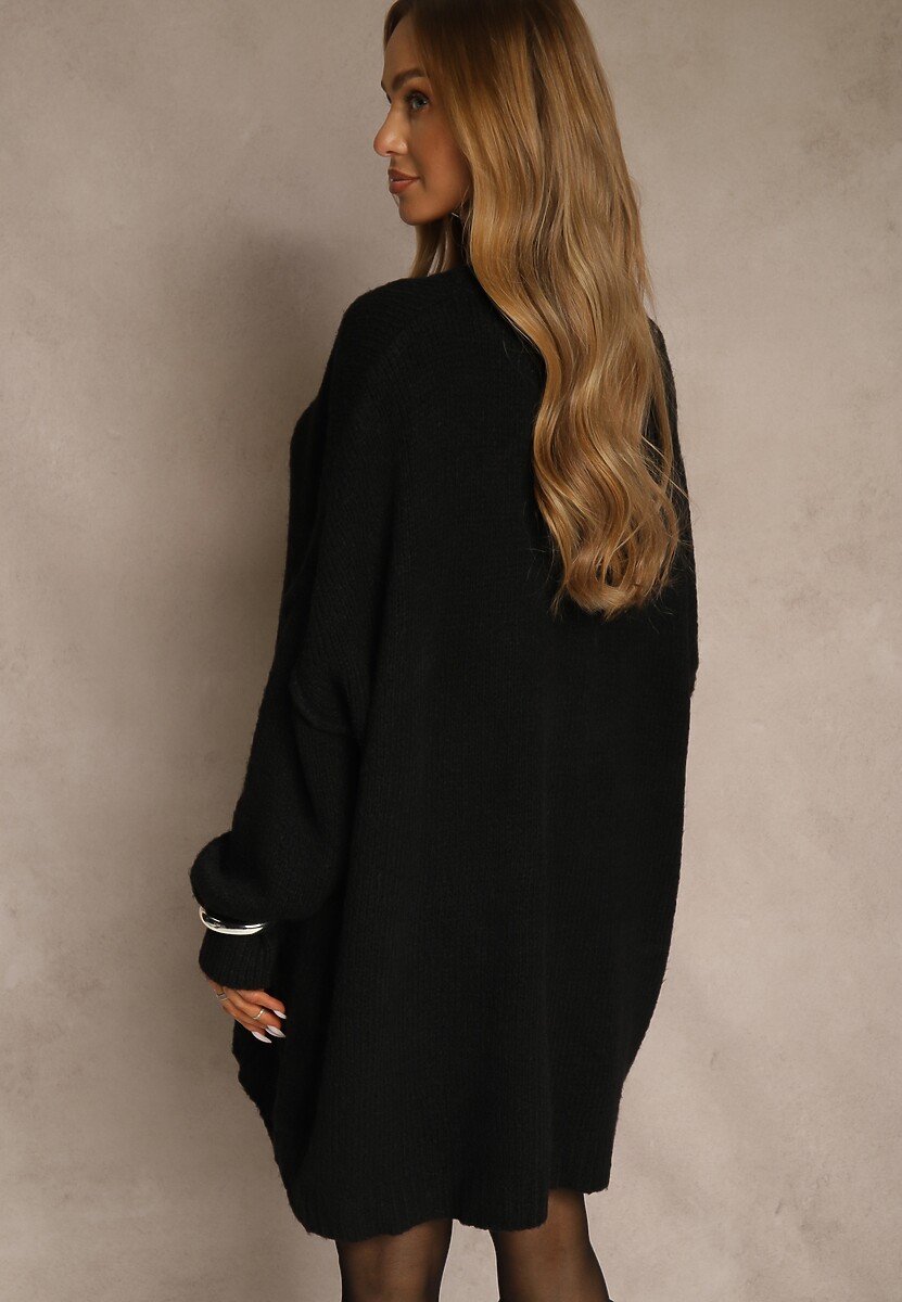 Czarny Sweter Oversize z Wełną i Wiskozą Fedolina