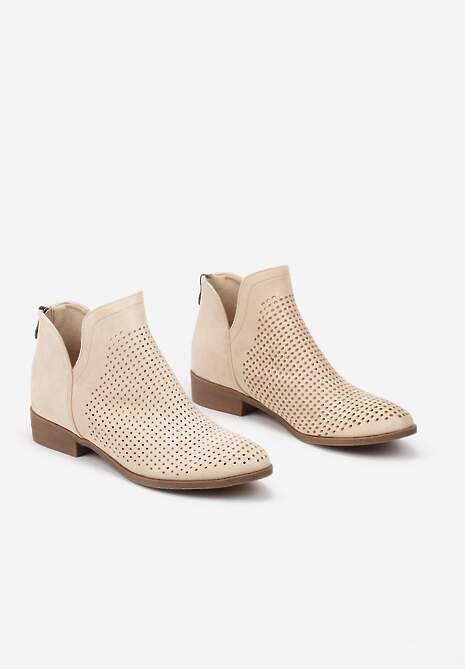 Beżowe Botki Vices na Płaskiej Podeszwie Ozdobione Wycięciem Felirwen