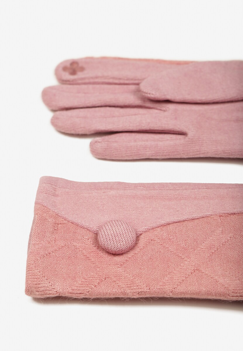 Różowe Rękawiczki z Bawełną Ozdobione Guzikiem Zinorith