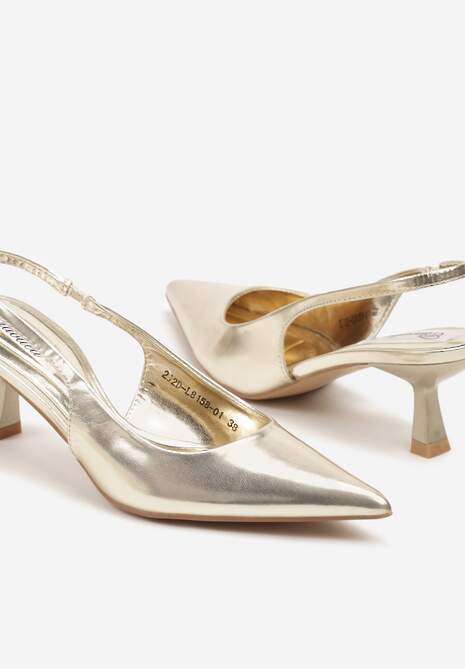 Złote Sandały na Obcasie Typu Kaczuszka Bez Pięty Sallinna