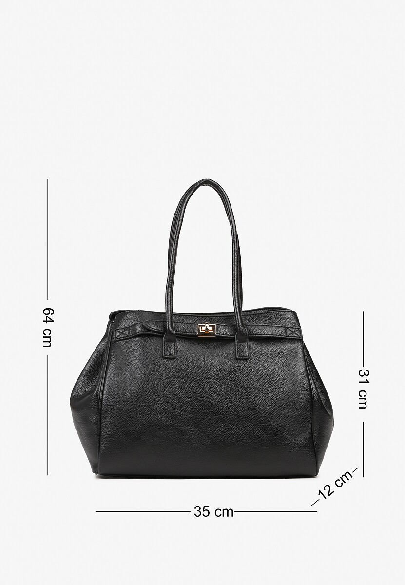 Czarna Torebka Shopper z Dwoma Rączkami Ozdobiona Paskiem z Klamrą Remisse