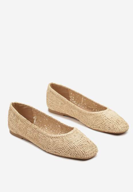 Beżowe Balerinki z Cholewką z Plecionki Relore