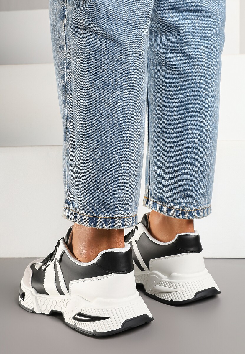 Czarno-Białe Sneakersy w Streetwearowym Stylu z Ozdobnymi Przeszyciami Isallena