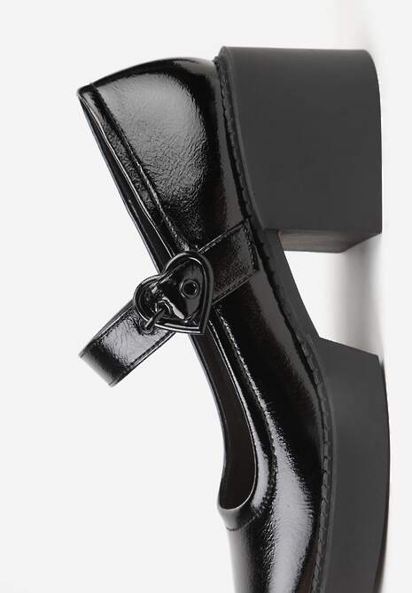 Czarne Lakierowane Półbuty ze Skórzaną Wkładką na Słupku z Platformą Fenelo