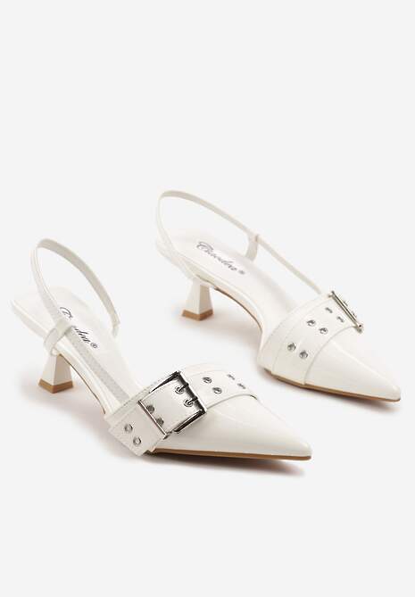 Białe Sandały na Kaczuszce z Ozdobnym Paskiem z Klamrą Jenviela