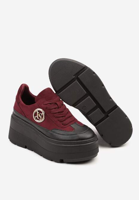 Bordowe Chunky Sneakersy Vices na Platformie z Okrągłym Detalem Sedvira