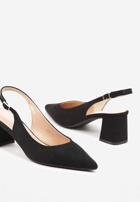 Czarne Sandały na Słupkowym Obcasie z Noskiem w Szpic Ninavia