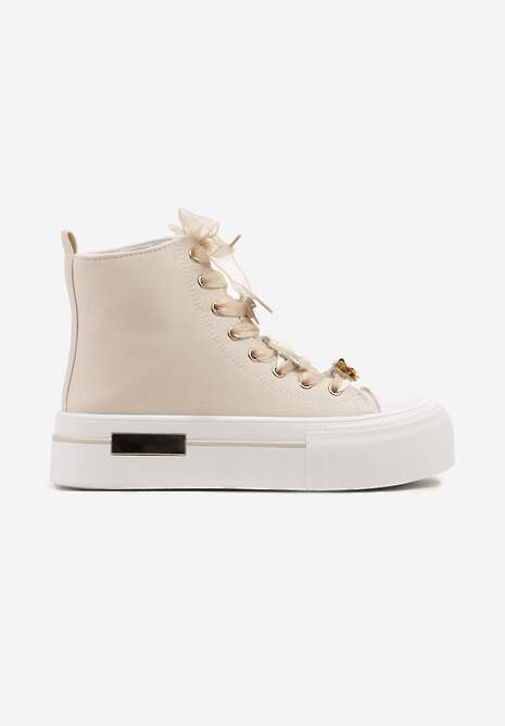 Beżowe Trampki na Platformie z Wysoką Cholewką Ozdobione Cyrkoniami Fenvisa