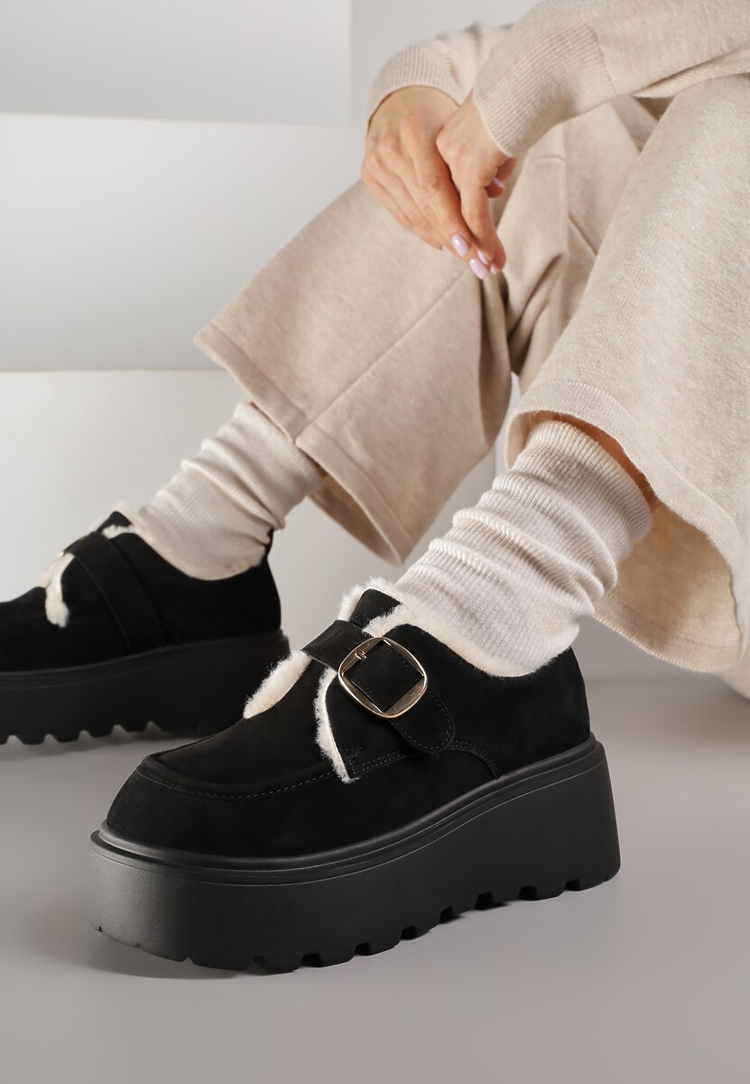 Brązowe Śniegowce na Platformie z Paskiem ze Sprzączką i Futrem Unweda