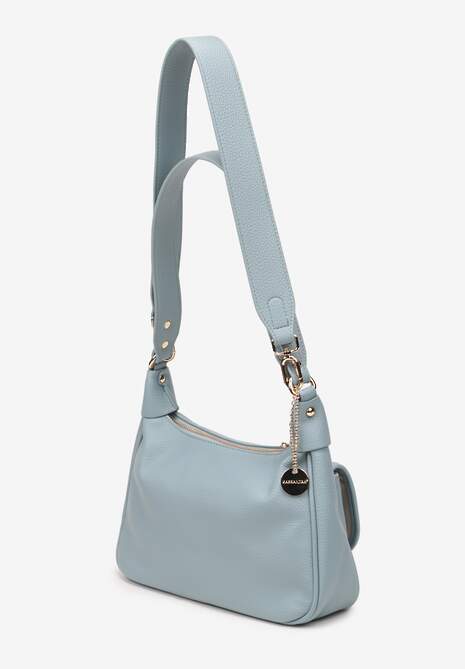Jasnoniebieska Torebka z Ekoskóry z Naszytą Kieszonką i Metalicznymi Detalami Nibeni