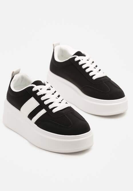 Czarne Sneakersy Klasyczne Tenisówki na Grubej Podeszwie z Koturnem Adessia