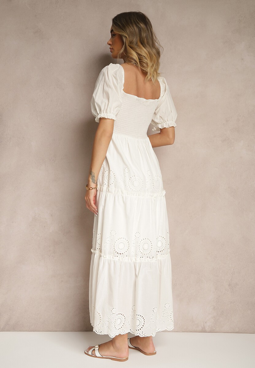 Biała Sukienka z Bawełny Ozdobiona Haftem Iffirina