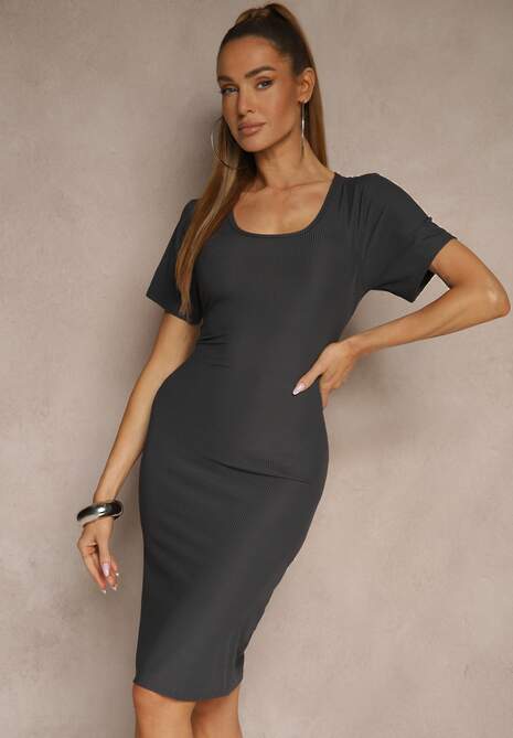 Ciemnoszara Basicowa Sukienka z Bawełną Lumaselle