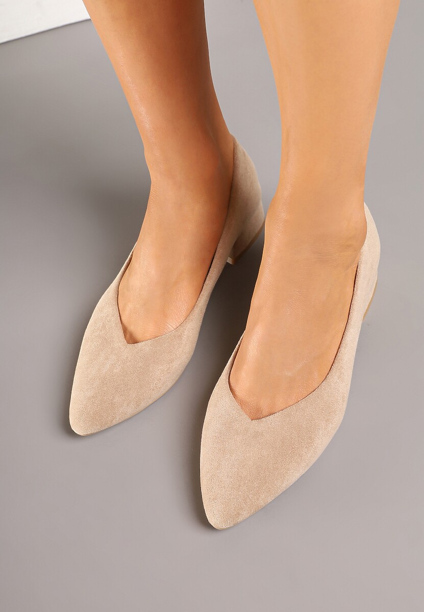 Beżowe Czółenka na Niskim Obcasie z Wkładką ze Skóry Naturalnej Falzeri