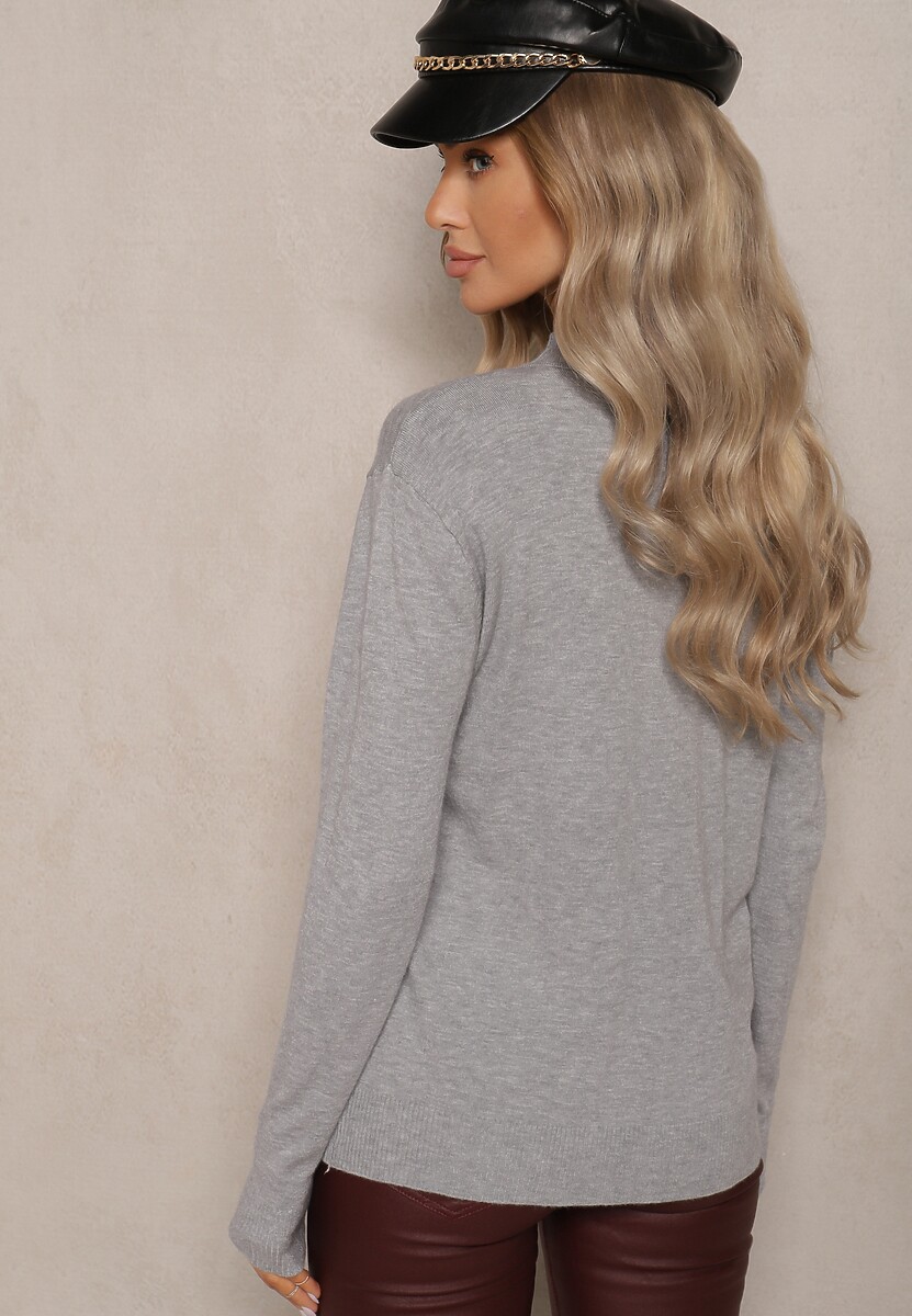 Szary Klasyczny Sweter ze Stójką Miridra