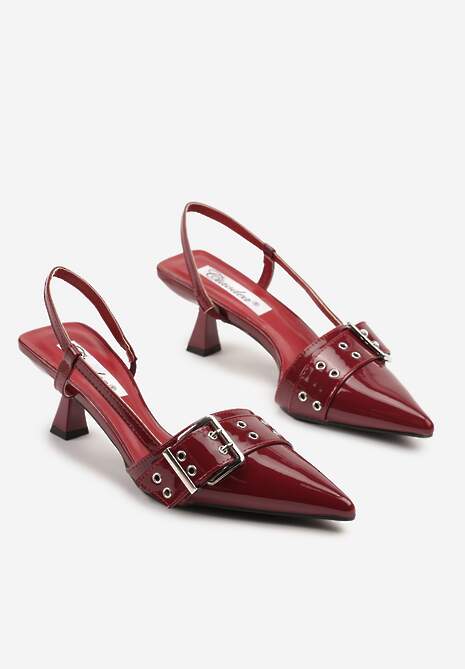 Bordowo-Czerwone Sandały na Kaczuszce z Ozdobnym Paskiem z Klamrą Jenviela