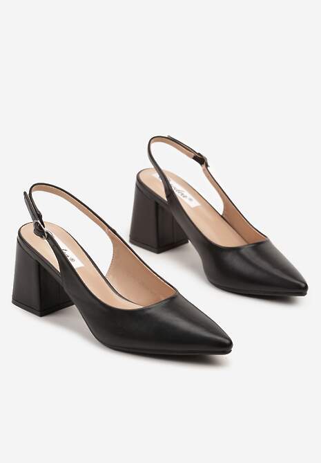 Czarne Sandały Slingback na Słupkowym Obcasie Tenella
