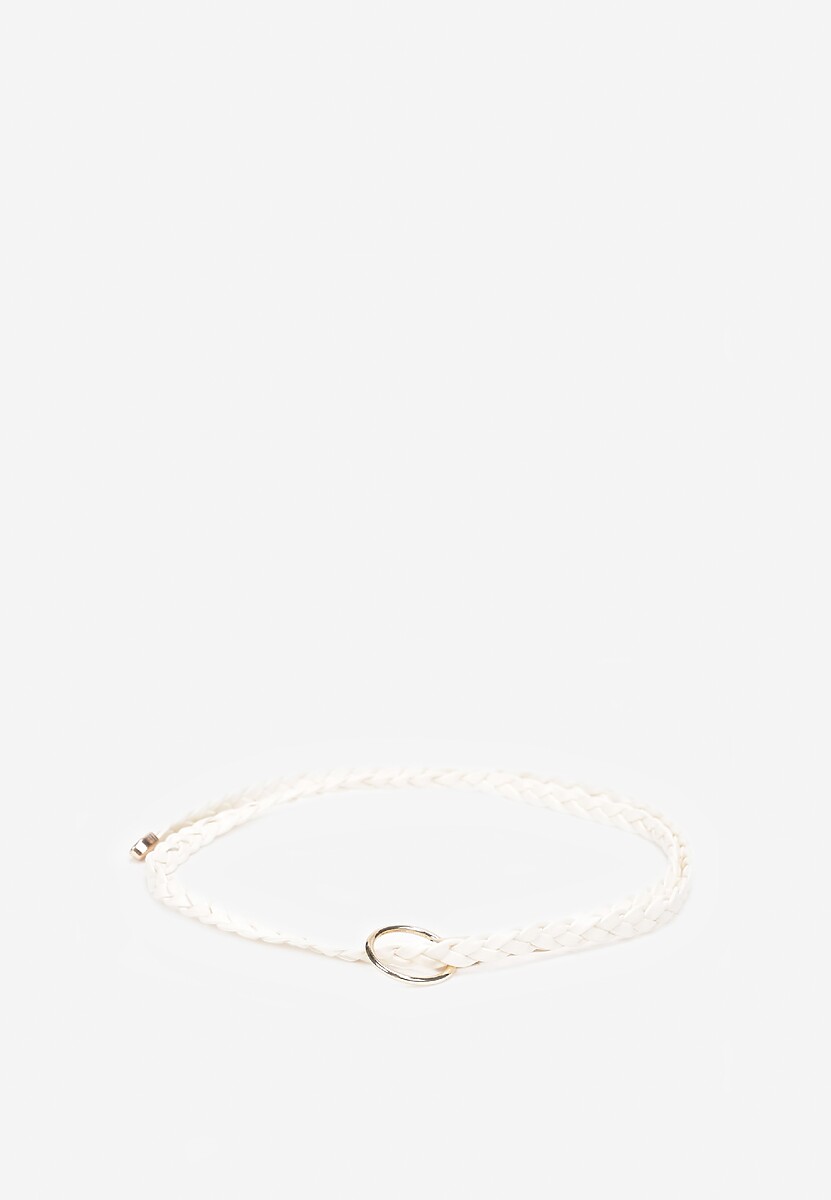 Biały Pleciony Pasek z Materiału Imitującego Skórę z Metalowym Kółkiem Eudonne