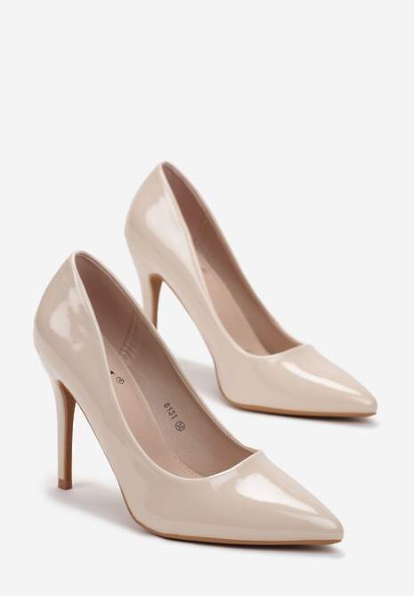 Beżowe Lakierowane Szpilki na Wysokim Obcasie Limiteti