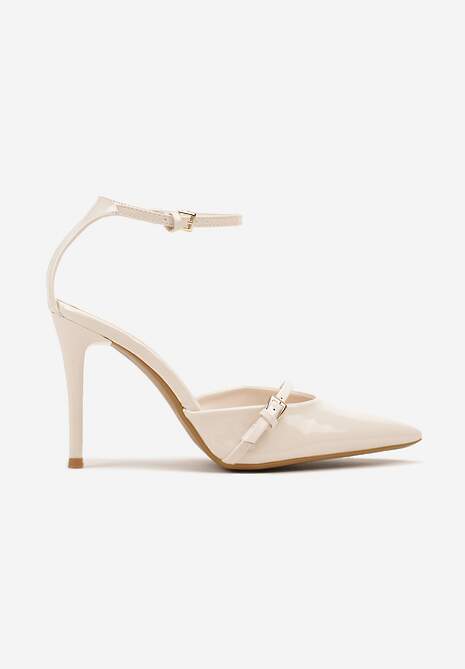 Beżowe Szpilki Vices z Lakierowanym Połyskiem i Ozdobną Sprzączką Tilonea