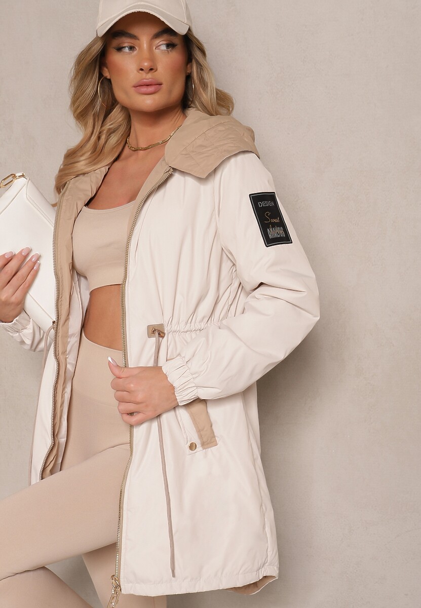 Czarna Kurtka o Kroju Parki z Kapturem i Ściągaczem w Talii Zizana