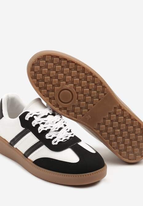 Czarno-Białe Sneakersy Tenisówki z Przeszyciami Lurivia