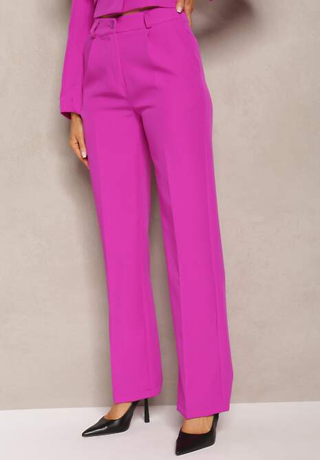 Fioletowe Spodnie Garniturowe z Lekko Rozszerzanymi Nogawkami Lienta