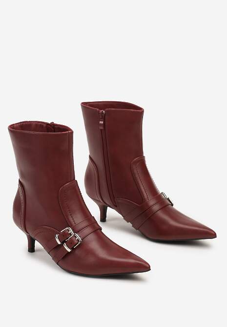 Bordowe Botki na Kaczuszce z Paskami i Metalowymi Klamrami Merellia