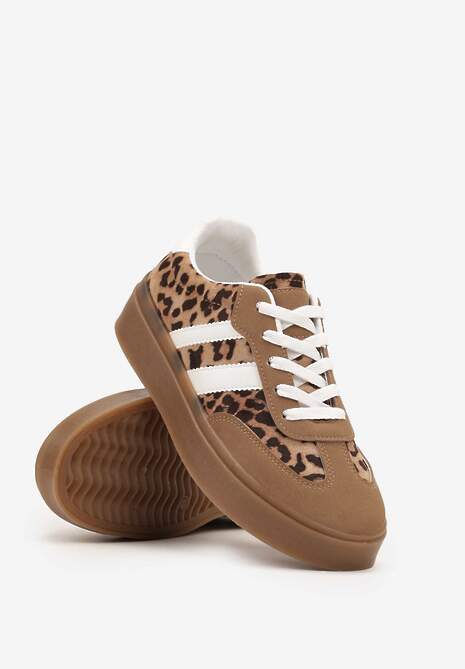 Panterkowe Sneakersy na Kauczukowej Podeszwie Ozdobione Paskami Nilimea
