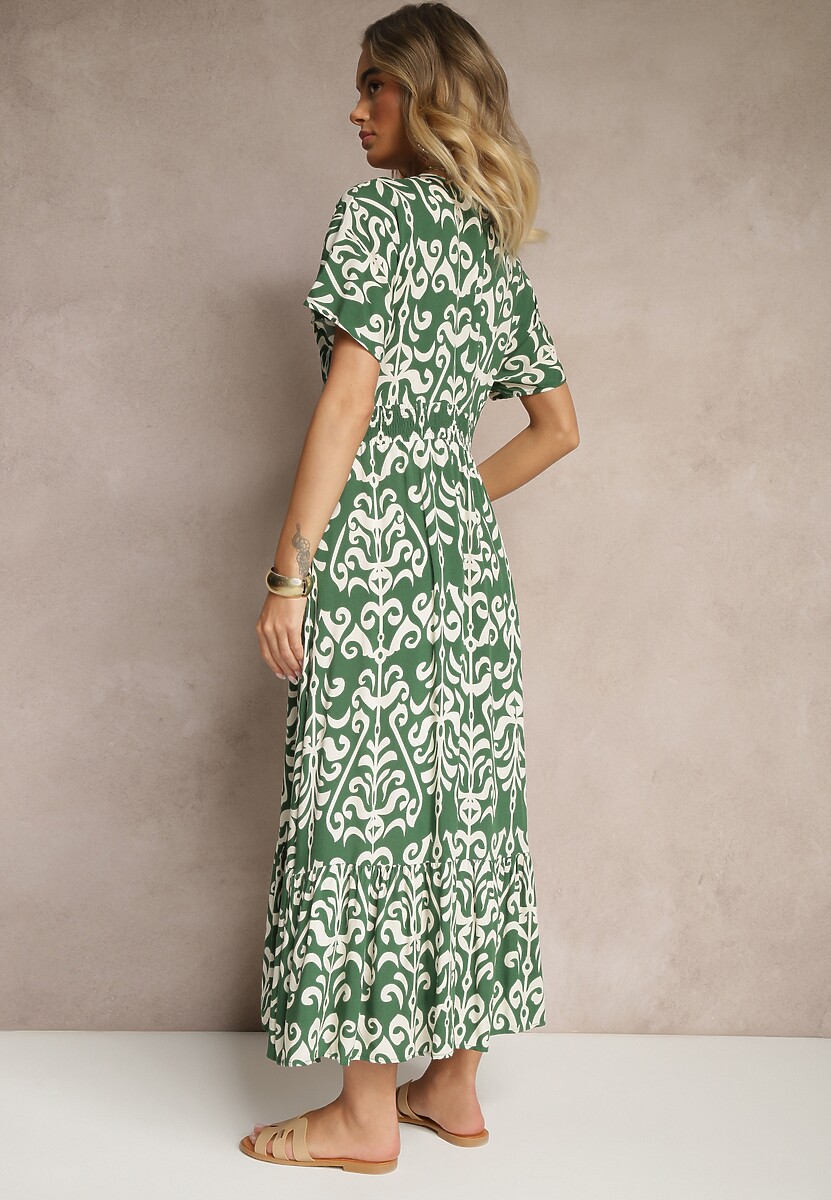 Zielona Wiskozowa Sukienka z Abstrakcyjnym Wzorem Tuledia