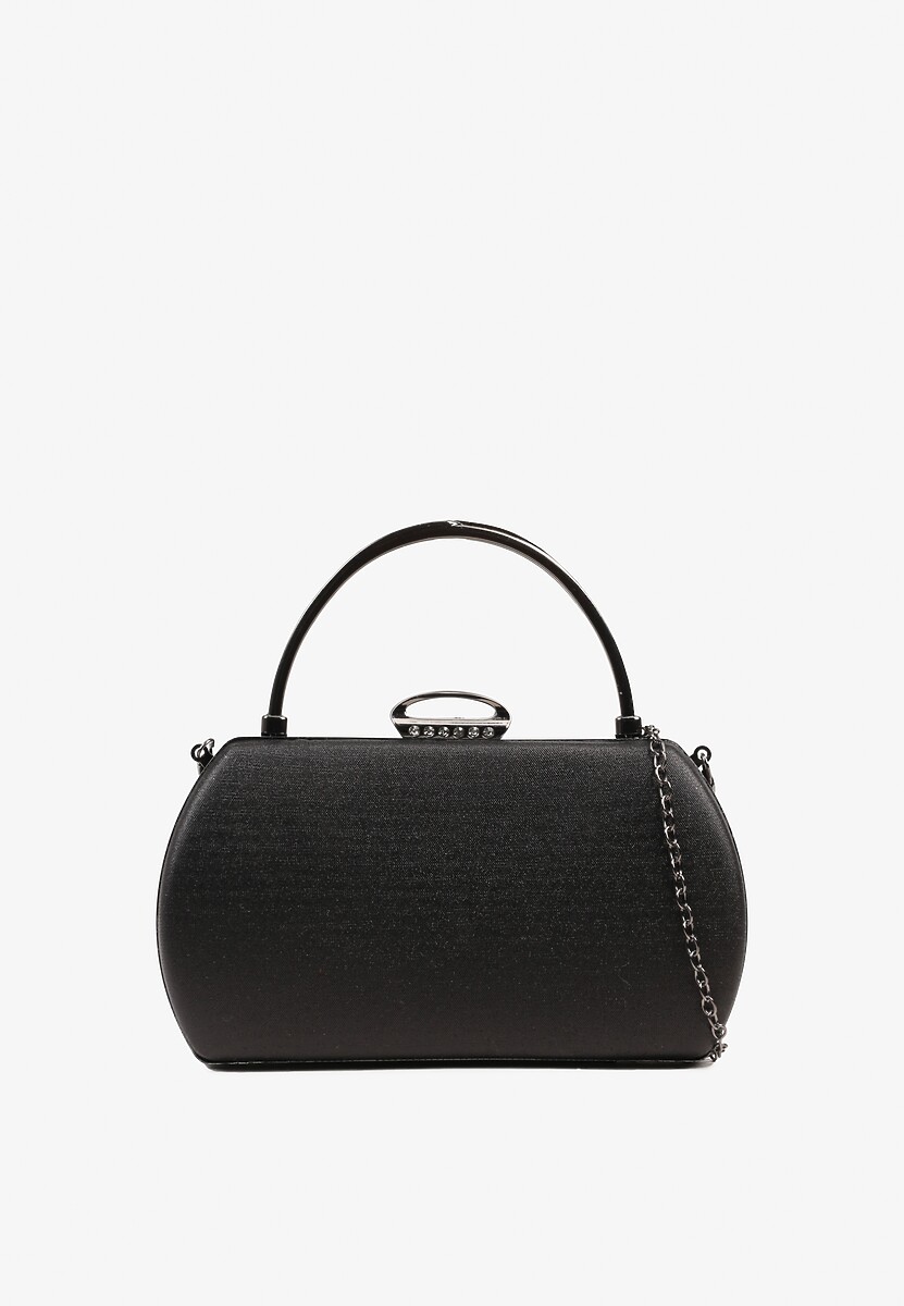 Czarna Torebka Kopertówka z Metalicznym Połyskiem z Rączką i Łańcuszkiem Frovia