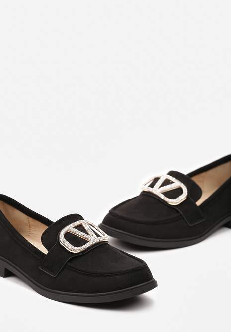 Czarne Mokasyny Ozdobione Klamerką i Cyrkoniami z Ekozamszu Ahira