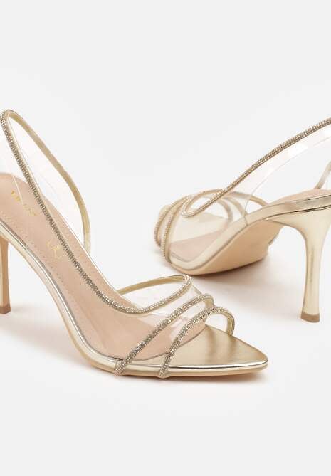 Złote Sandały Vices na Szpilce ze Skórzaną Wkładką z Cyrkoniami Arnellie