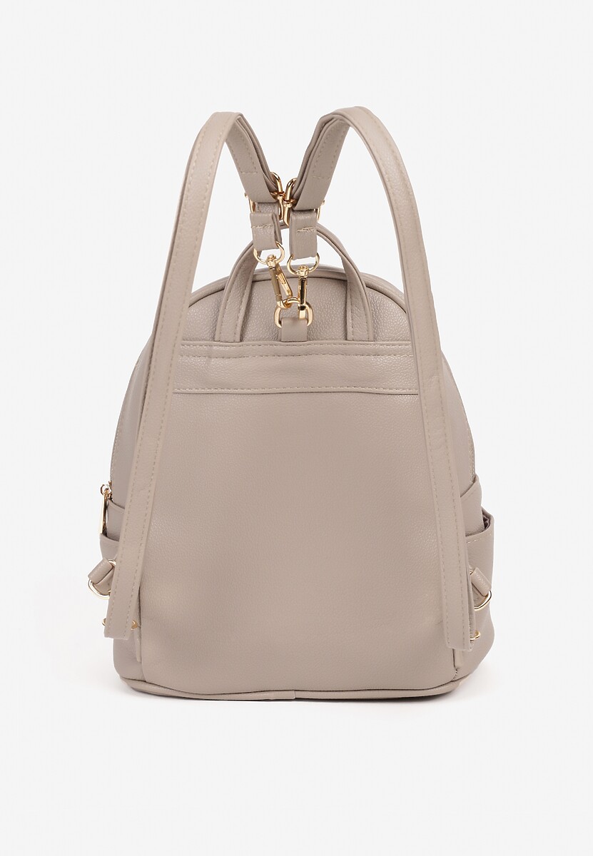 Ciemnobeżowy Mały Plecak Trapezowy Zdobiony Aplikacją Paseriela