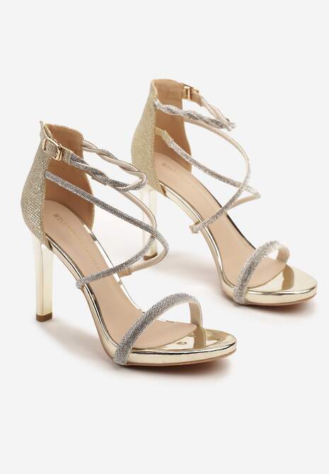 Złote  Sandały na Szpilce z Cyrkoniami Sadevorelle
